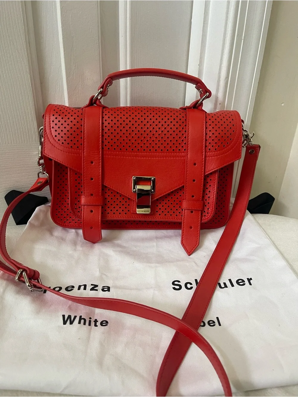 Proenza Schouler PS1 Red Perforated Lambskin  Leather Satchel